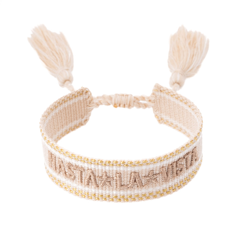 WOVEN FRIENDSHIP BRACELET "Hasta La Vista" Light Sand W/Gold