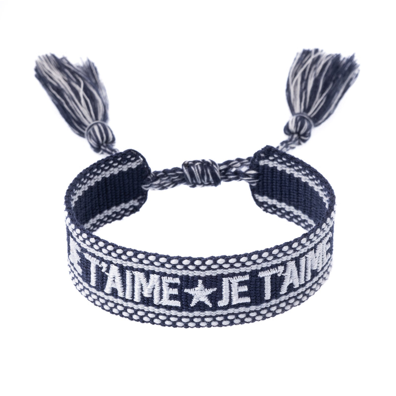 WOVEN FRIENDSHIP BRACELET "Je T'aime" Navy Blue