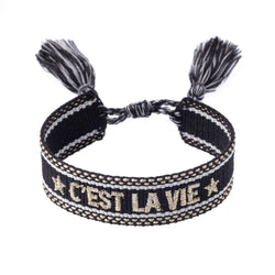 WOVEN FRIENDSHIP BRACELET "C'est La Vie" Black W/Gold