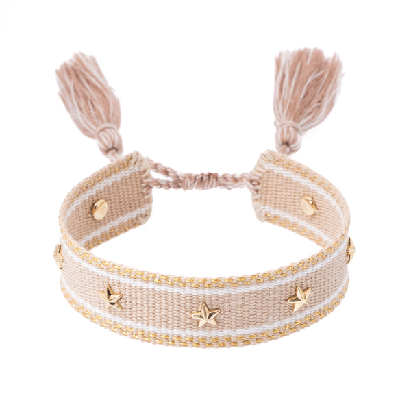 WOVEN FRIENDSHIP BRACELET W/STAR STUDS SAND W/GOLD