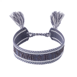 WOVEN FRIENDSHIP BRACELET "Je T'aime" Steel Blue W/Silver