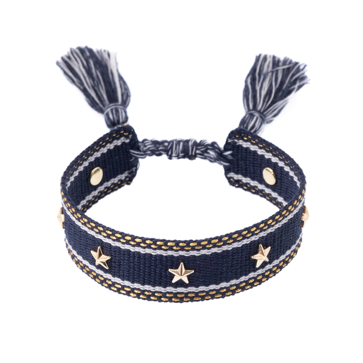 WOVEN FRIENDSHIP BRACELET W/STAR STUDS NAVY BLUE W/GOLD