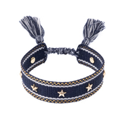 WOVEN FRIENDSHIP BRACELET W/STAR STUDS NAVY BLUE W/GOLD
