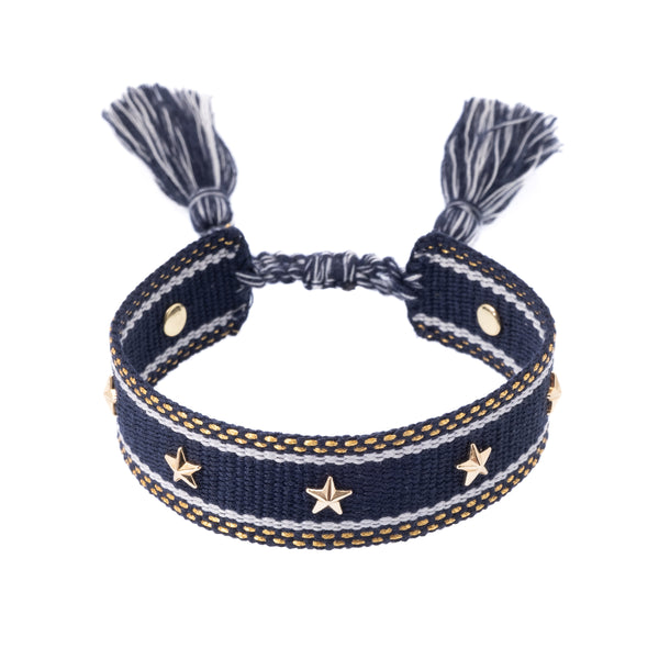 WOVEN FRIENDSHIP BRACELET W/STAR STUDS NAVY BLUE W/GOLD
