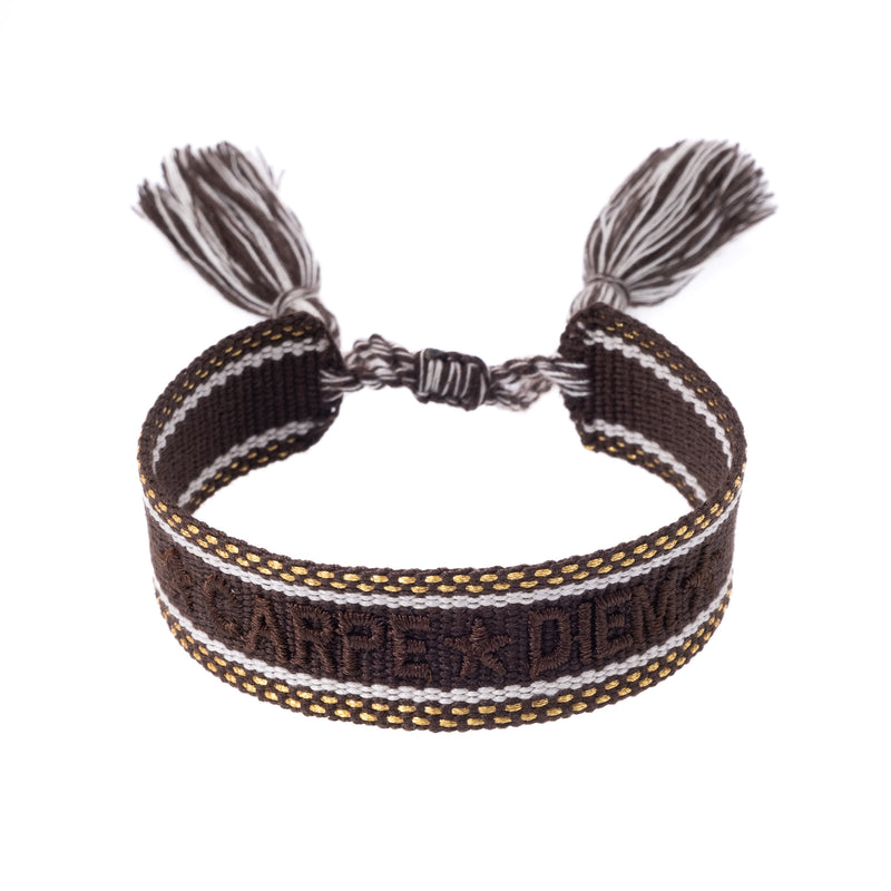 WOVEN FRIENDSHIP BRACELET "Carpe Diem" Chocolate Brown W/Gold