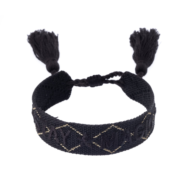 WOVEN FRIENDSHIP BRACELET "Stay Magic" Black W/Gold