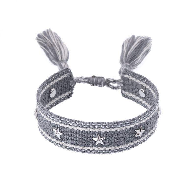 WOVEN FRIENDSHIP BRACELET W/STAR STUDS DARK SAGE W/SILVER