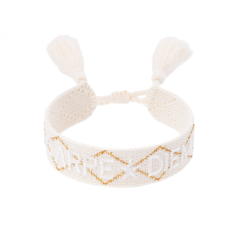 WOVEN FRIENDSHIP BRACELET "Carpe Diem" Vanilla W/Gold