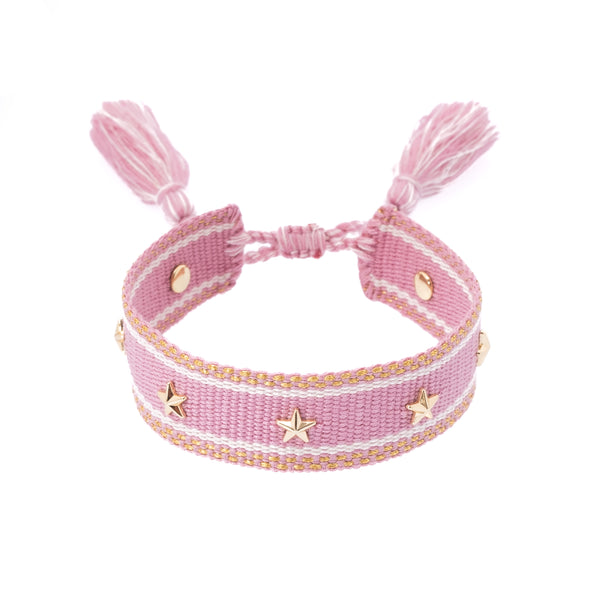 WOVEN FRIENDSHIP BRACELET W/STAR STUDS ROSE W/GOLD