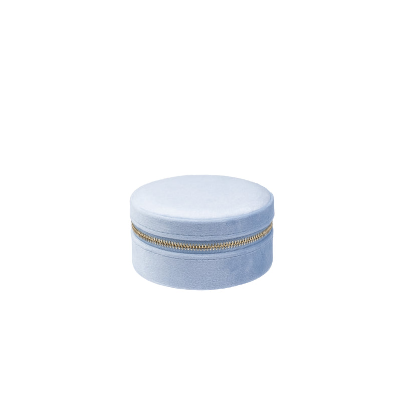 VELVET JEWELLERY BOX ROUND LIGHT BLUE VELVET JEWELLERY BOX ROUND LIGHT BLUE