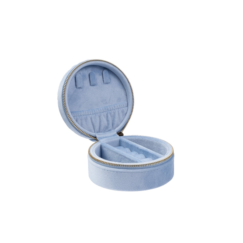 VELVET JEWELLERY BOX ROUND LIGHT BLUE VELVET JEWELLERY BOX ROUND LIGHT BLUE