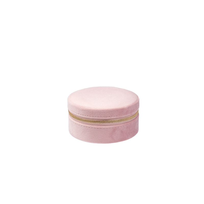 VELVET JEWELLERY BOX ROUND LIGHT ROSE