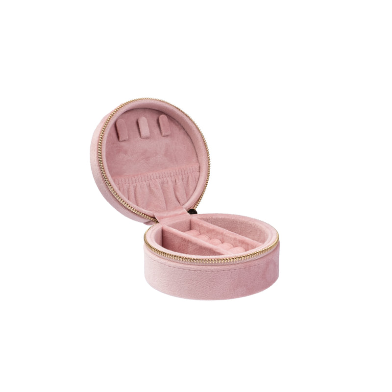 VELVET JEWELLERY BOX ROUND LIGHT ROSE