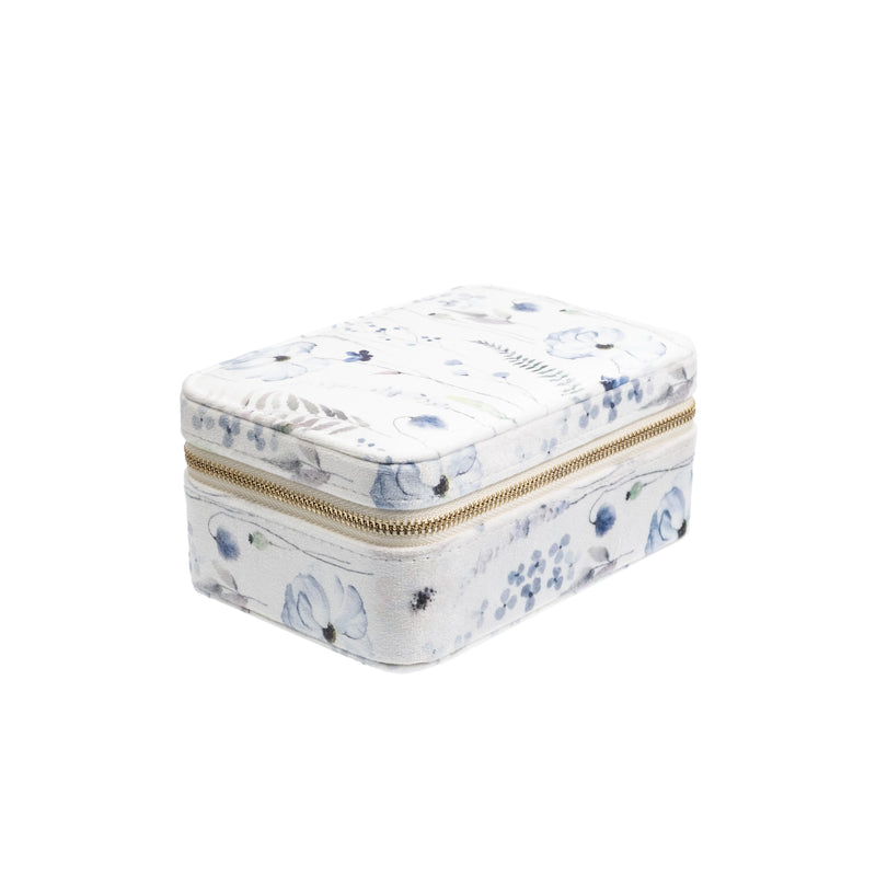 VELVET JEWELLERY BOX BLUE TONES FLOWER PATTERN VELVET JEWELLERY BOX BLUE TONES FLOWER PATTERN