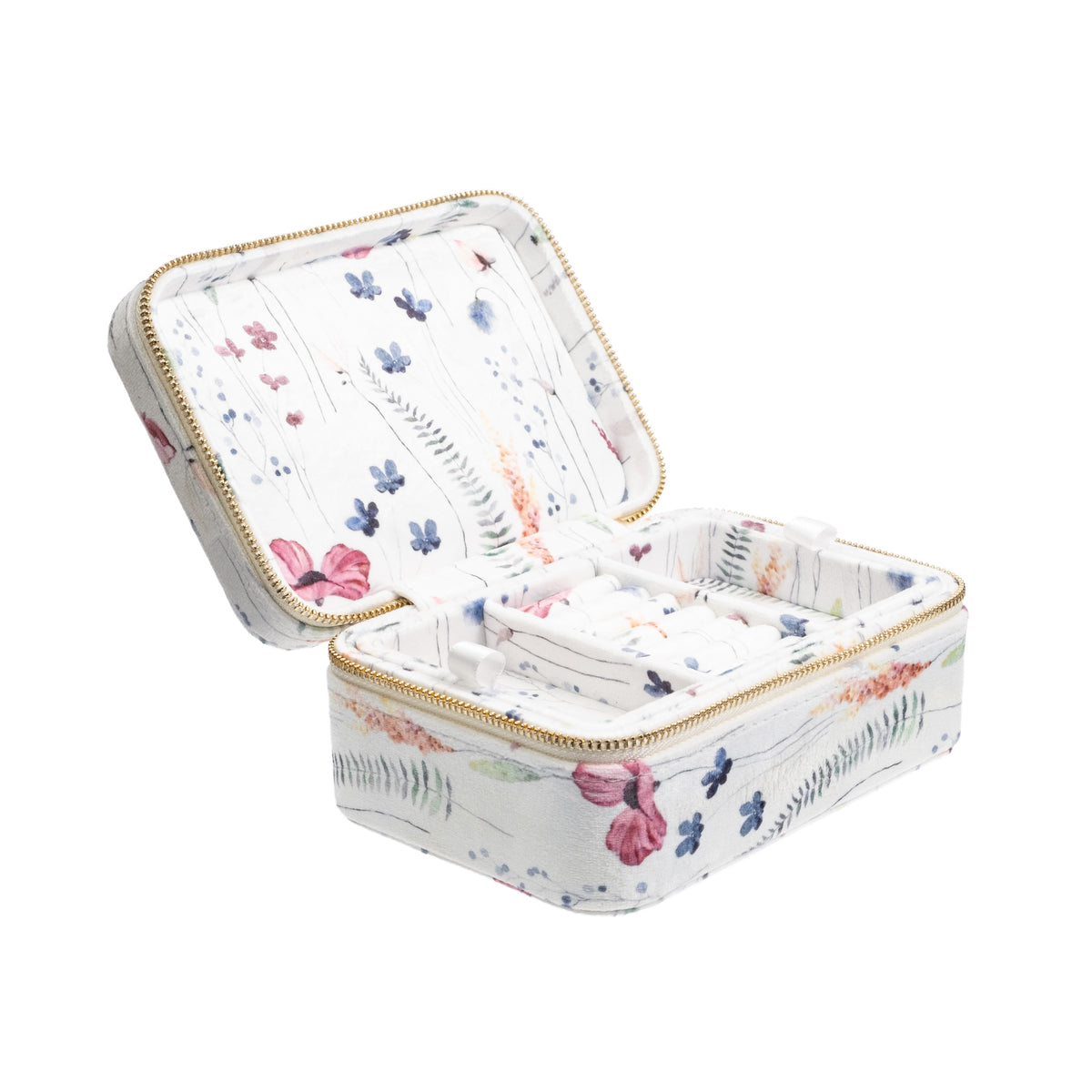 VELVET JEWELLERY BOX MULTICOLOR FLOWER PATTERN