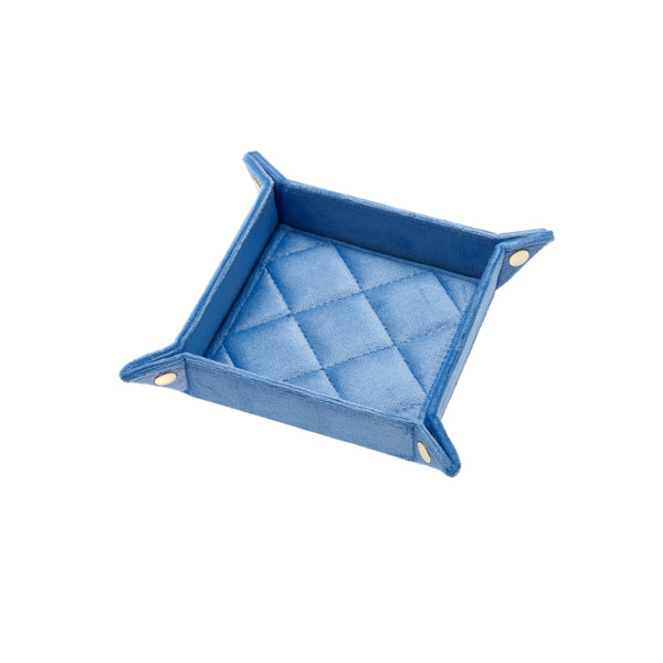 VELVET QUILTED JEWELLERY TRAY SMALL IBIZA BLUE