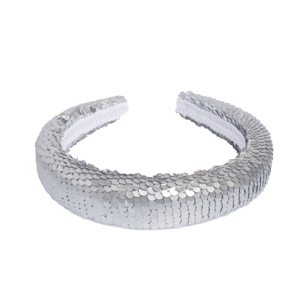 SEQUIN HAIR BAND BROAD SILVER