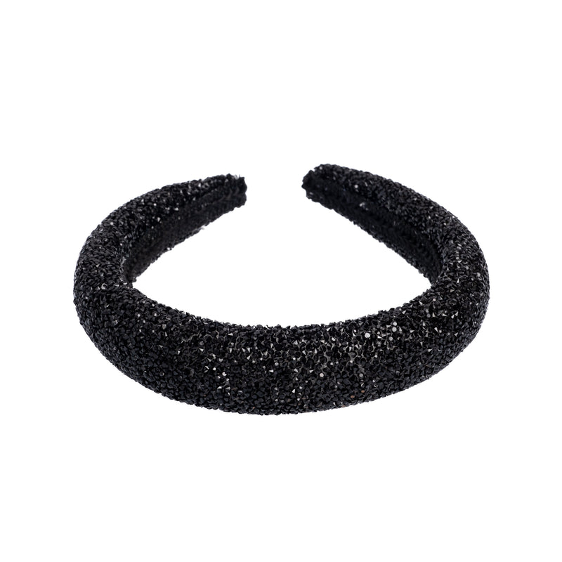 CRYSTAL HAIR BAND BROAD BLACK