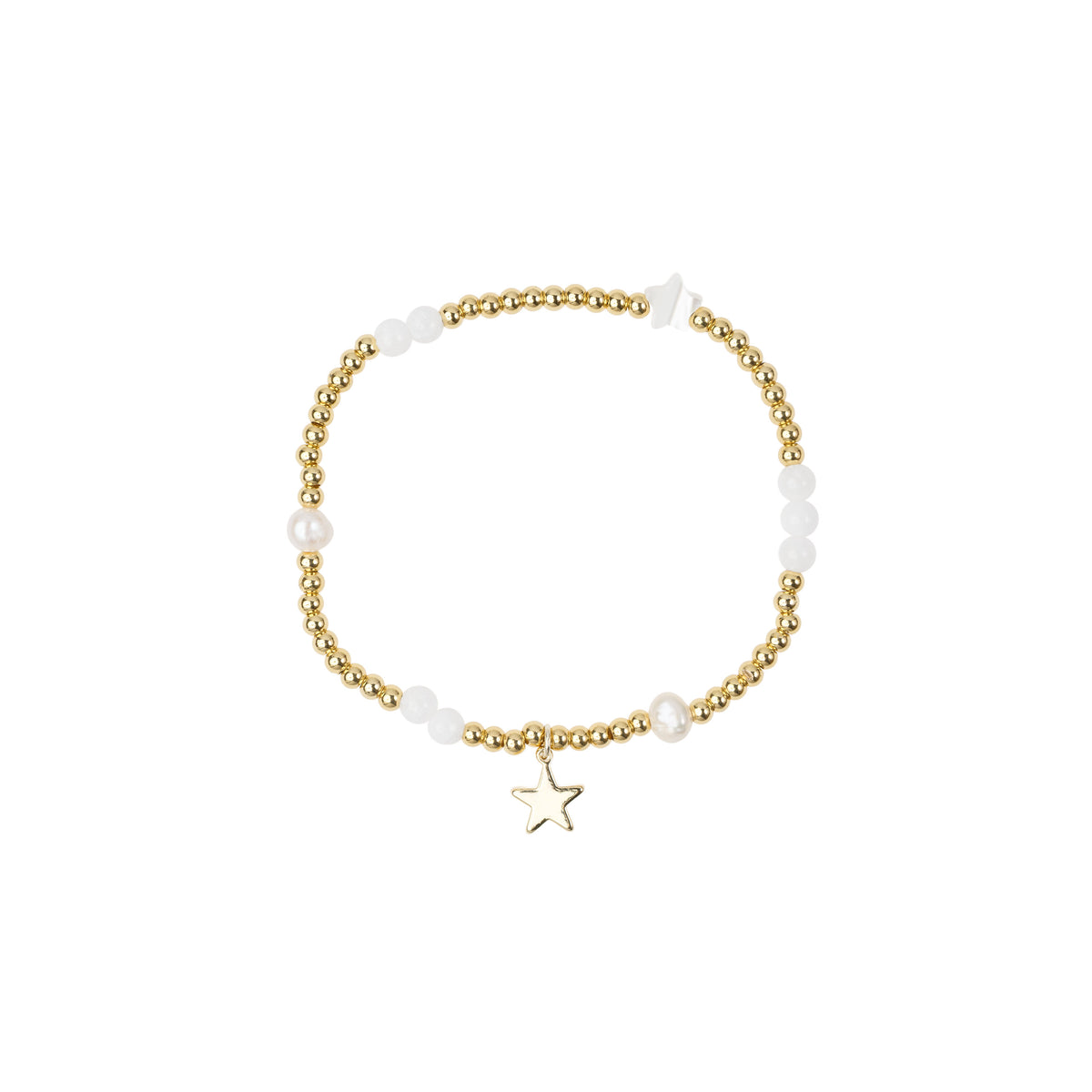 METAL BEAD BRACELET W/STONE BEADS & PEARLS WHITE JADE