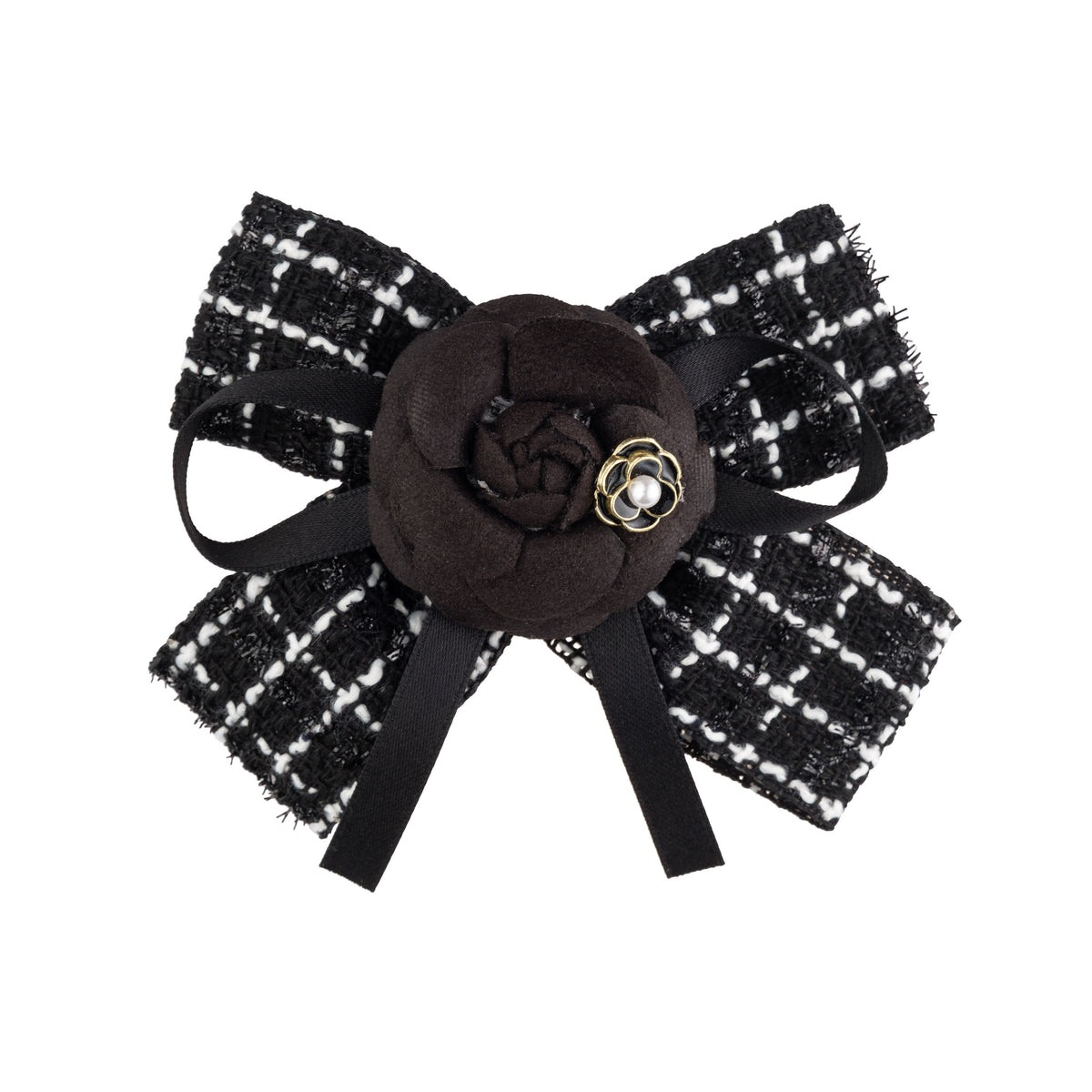 TWEED BOW BROOCH BLACK