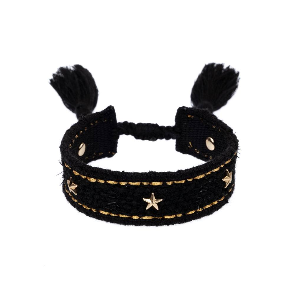 TWEED FRIENDSHIP BRACELET W/STAR STUDS BLACK TWEED FRIENDSHIP BRACELET W/STAR STUDS BLACK