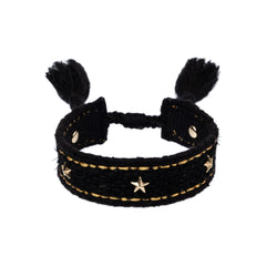 TWEED FRIENDSHIP BRACELET W/STAR STUDS BLACK