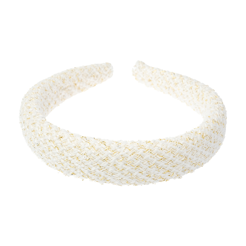TWEED HAIR BAND BROAD OFF WHITE W/GOLD TWEED HAIR BAND BROAD OFF WHITE W/GOLD