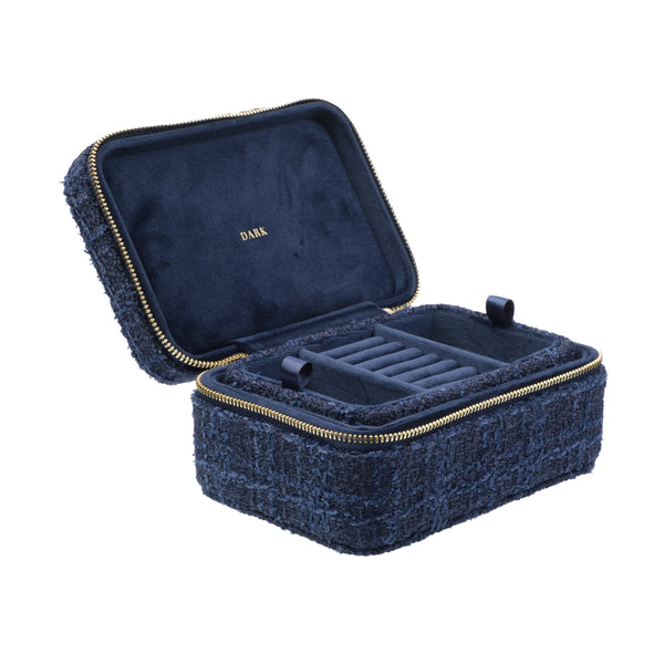 TWEED JEWELLERY BOX DARK NAVY BLUE