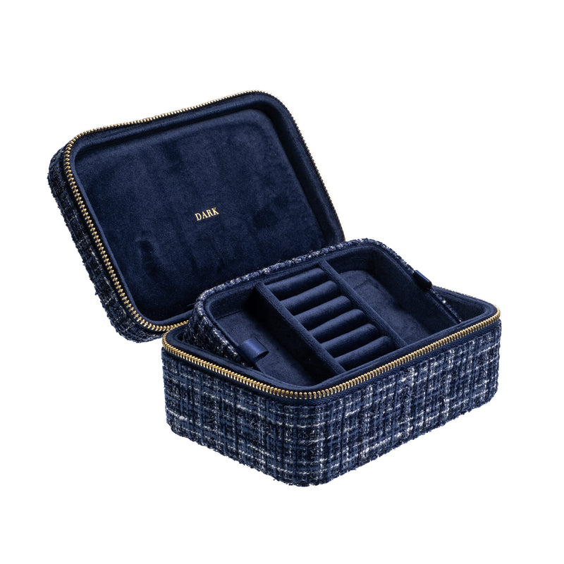 TWEED JEWELLERY BOX NAVY BLUE