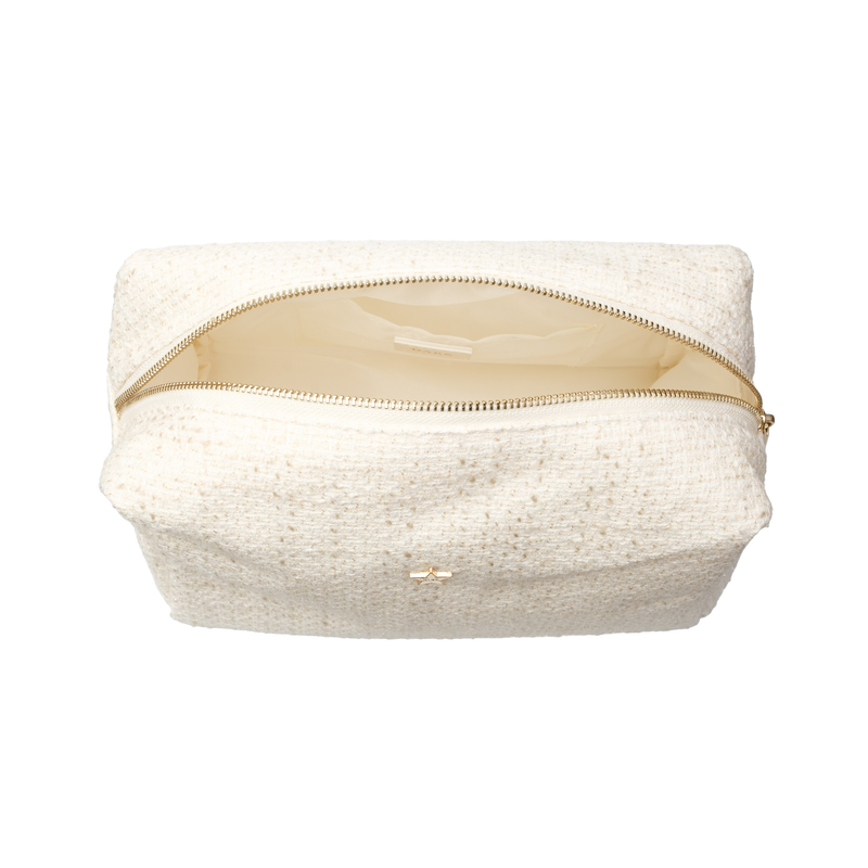 TWEED MAKE-UP POUCH LARGE OFF WHITE W/SAND