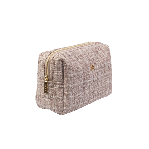 TWEED MAKE-UP POUCH SMALL WARM TAUPE