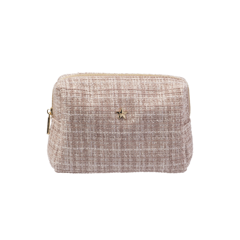 TWEED MAKE-UP POUCH SMALL WARM TAUPE
