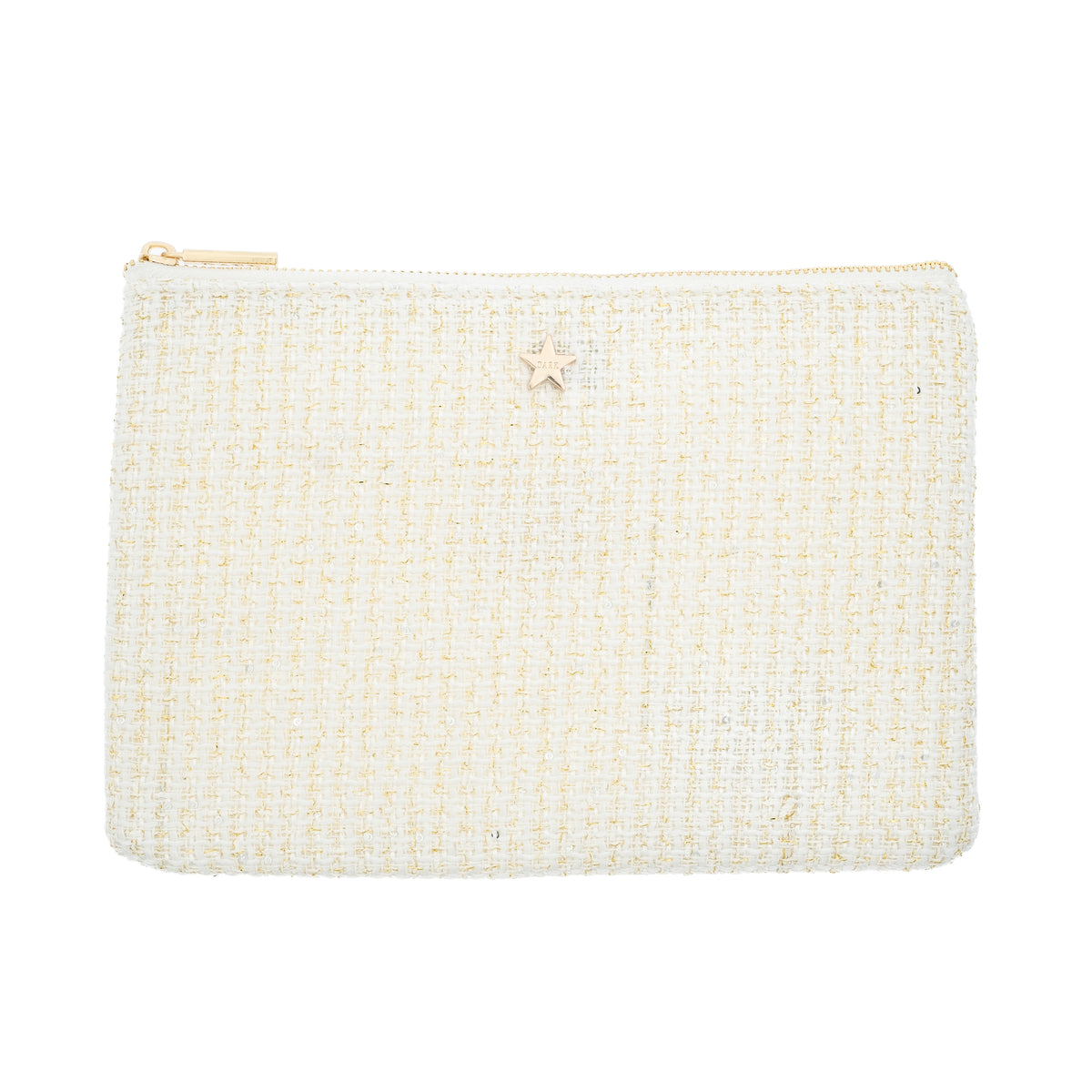TWEED SMALL POUCH OFF WHITE W/GOLD TWEED SMALL POUCH OFF WHITE W/GOLD