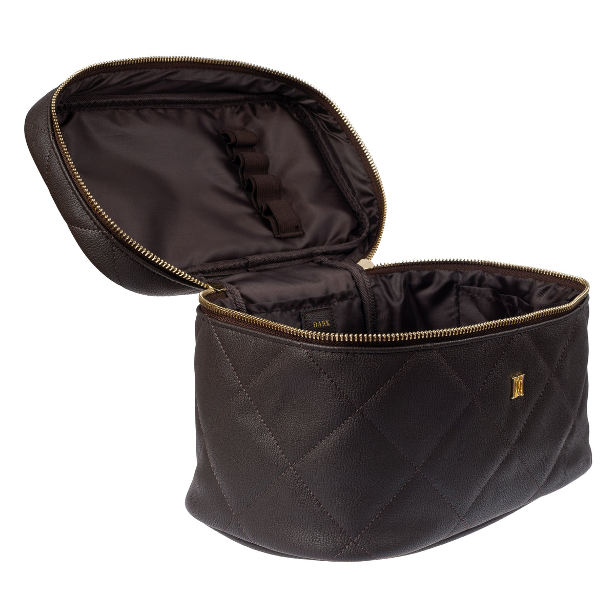 VEGAN LEATHER VANITY BAG LARGE CHOCOLATE BROWN