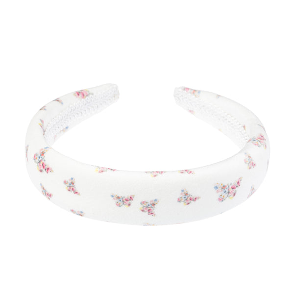 VELVET HAIR BAND BROAD OFF WHITE BUTTERFLY PATTERN