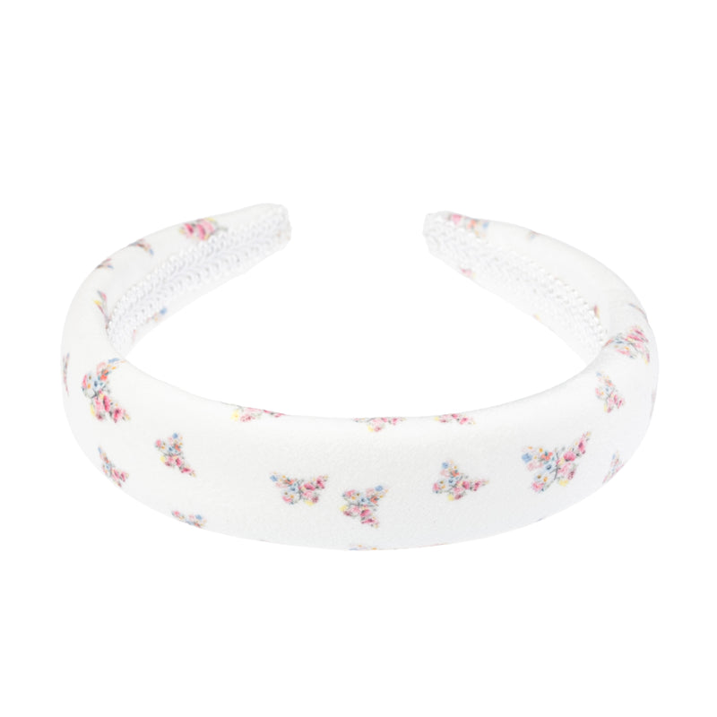 VELVET HAIR BAND BROAD OFF WHITE BUTTERFLY PATTERN
