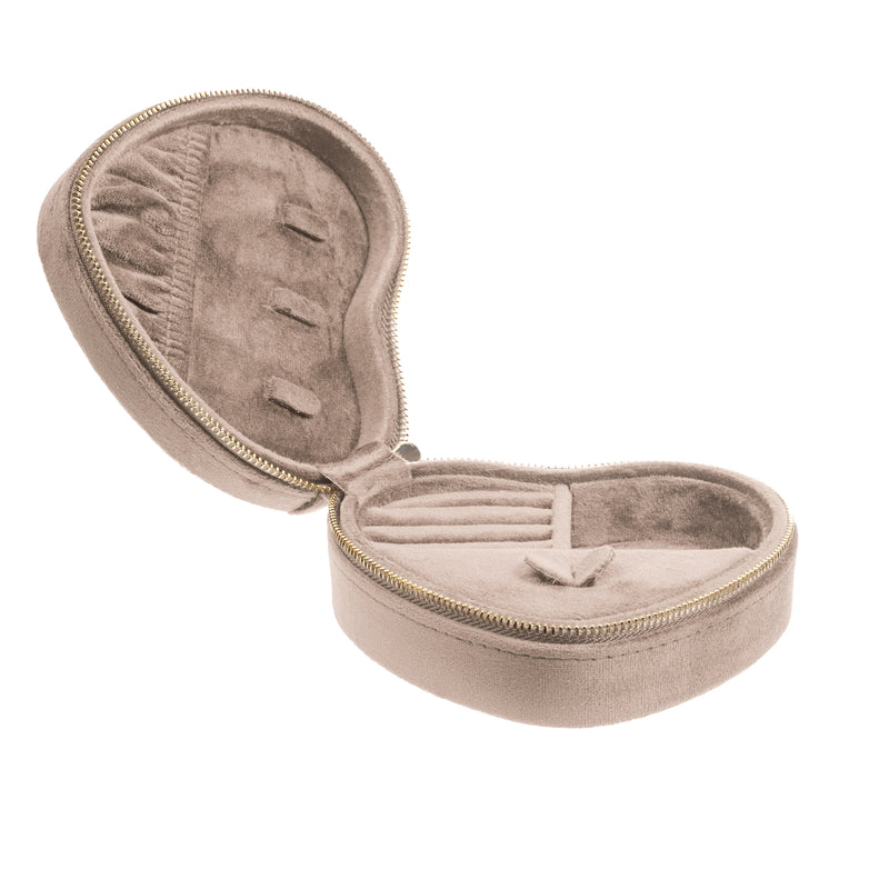 VELVET HEART JEWELLERY BOX WARM TAUPE