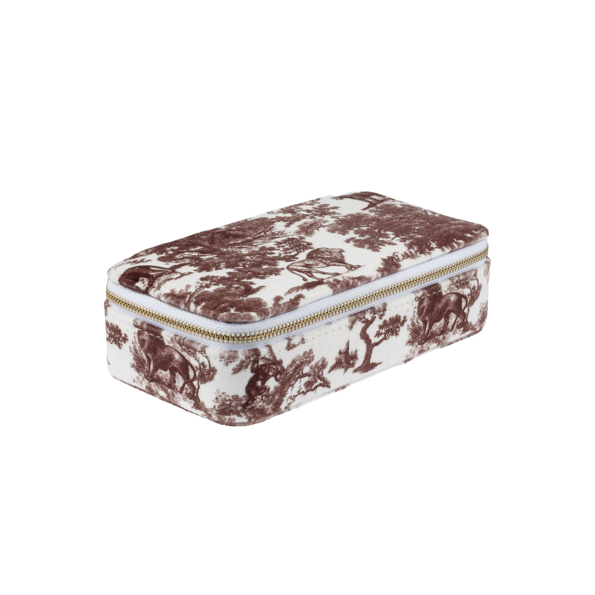 VELVET JEWELLERY BOX CHOCOLATE BROWN SAVANNAH PATTERN