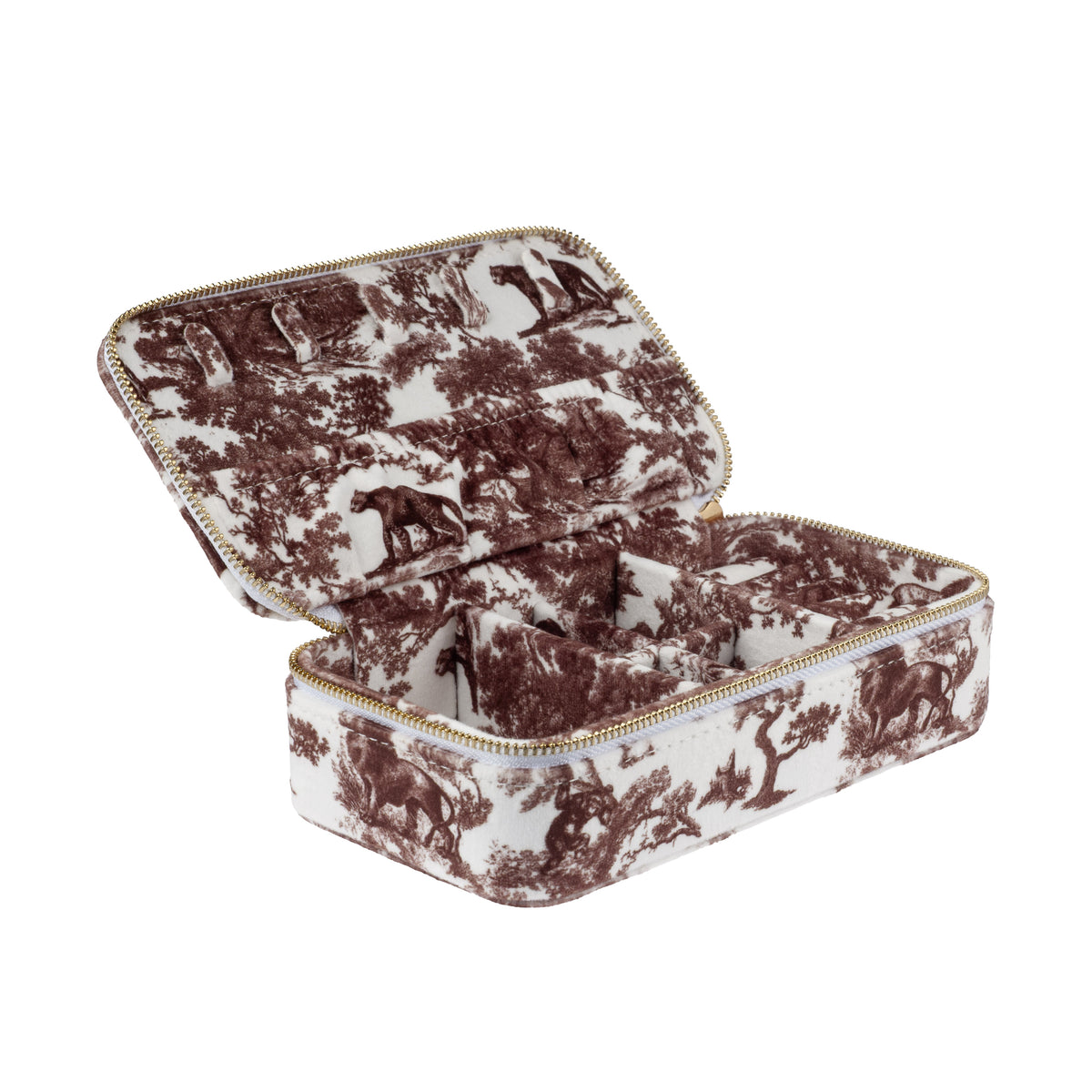 VELVET JEWELLERY BOX CHOCOLATE BROWN SAVANNAH PATTERN