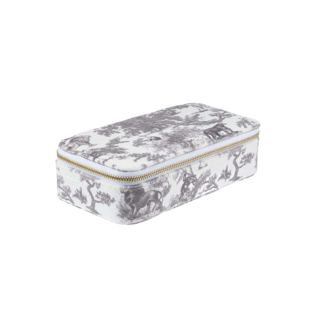 VELVET JEWELLERY BOX GREY SAVANNAH PATTERN