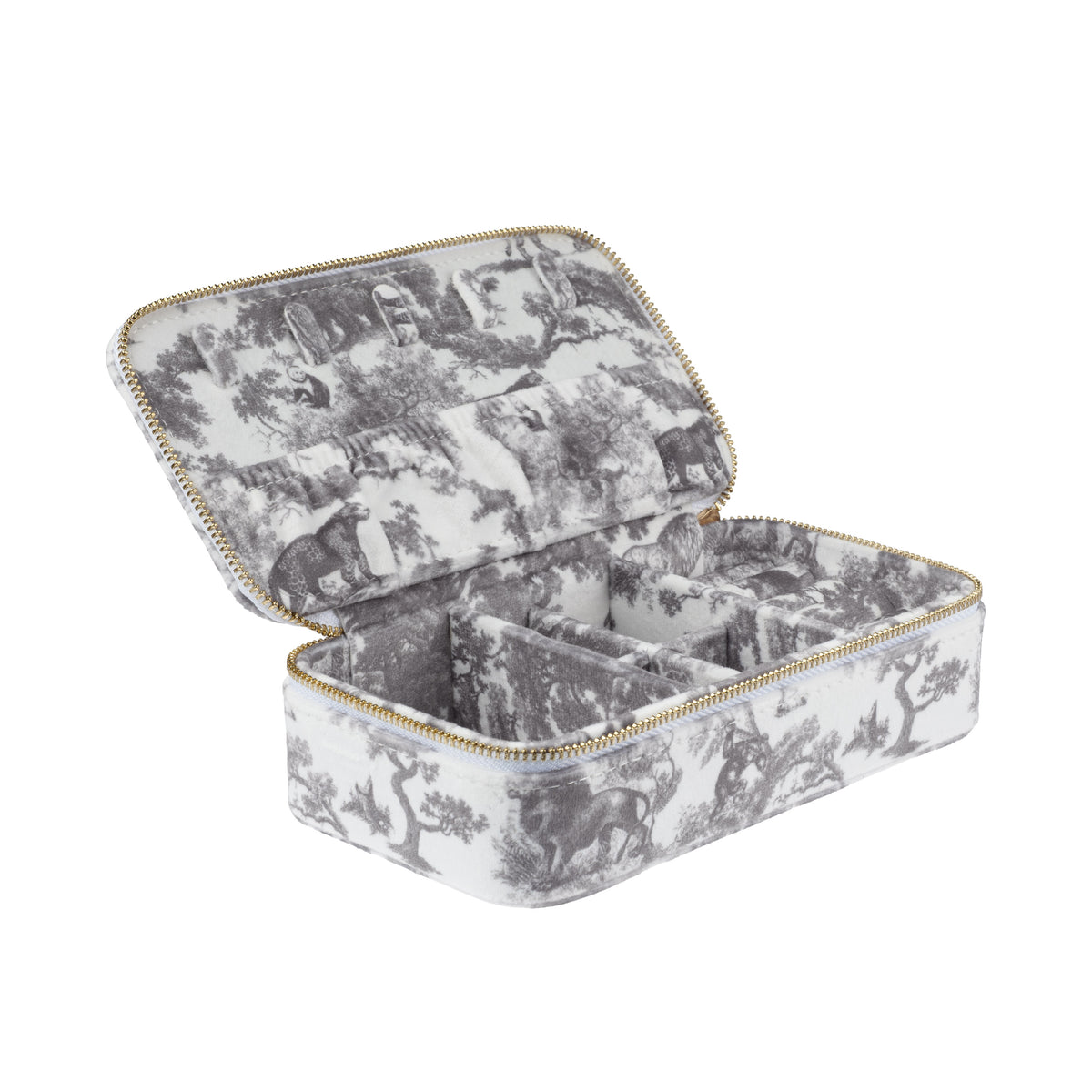 VELVET JEWELLERY BOX GREY SAVANNAH PATTERN