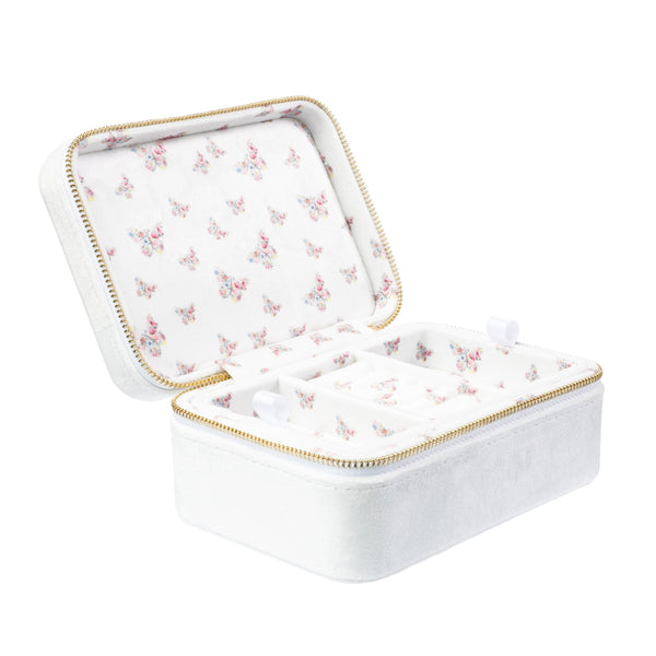 VELVET JEWELLERY BOX OFF WHITE W/BUTTERFLY