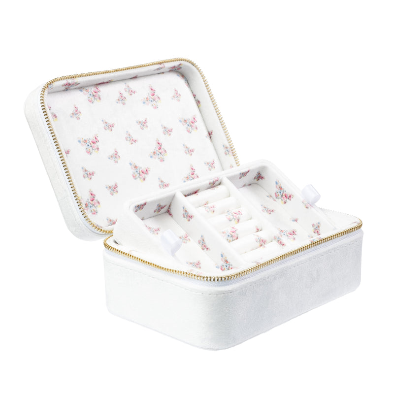 VELVET JEWELLERY BOX OFF WHITE W/BUTTERFLY