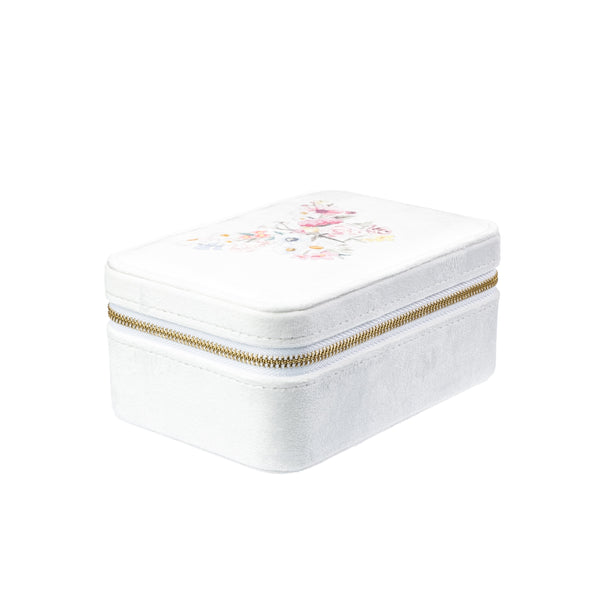 VELVET JEWELLERY BOX OFF WHITE W/BUTTERFLY