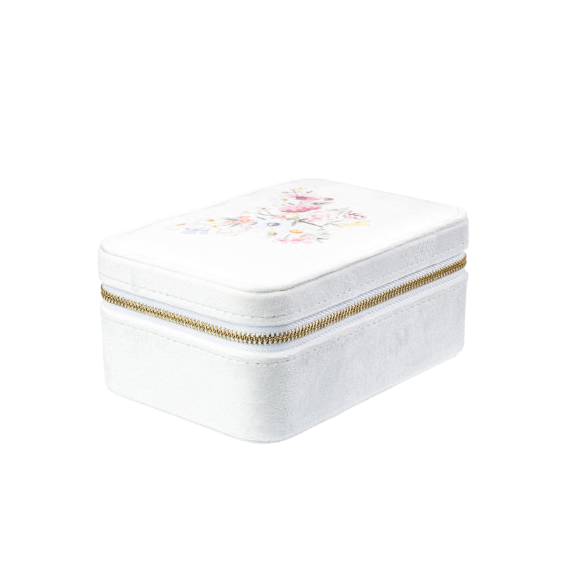 VELVET JEWELLERY BOX OFF WHITE W/BUTTERFLY