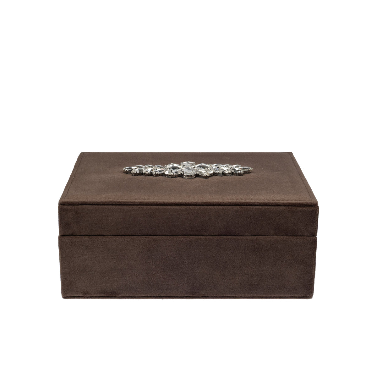 VELVET JEWELLERY BOX LARGE W/CRYSTALS CHOCOLATE BROWN