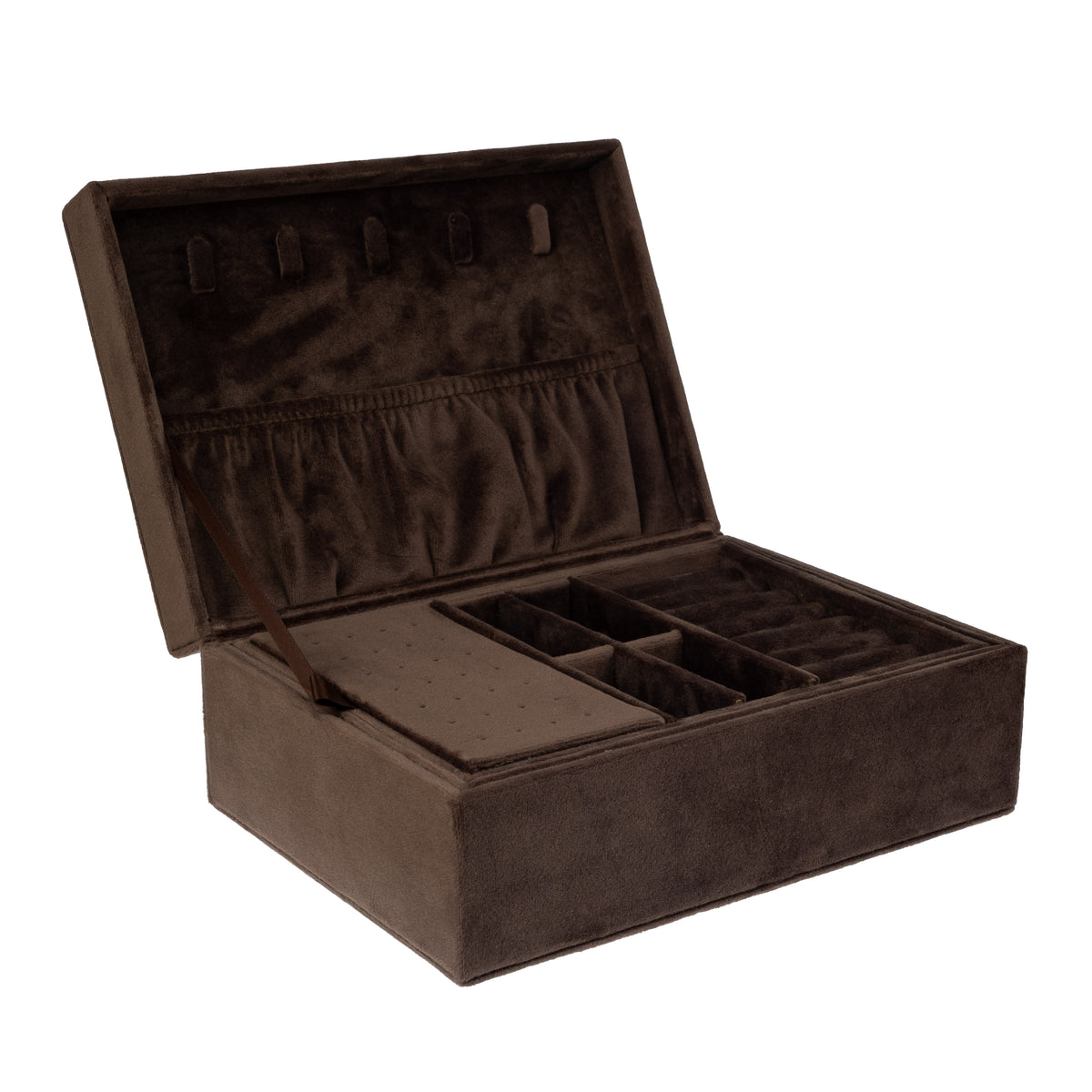 VELVET JEWELLERY BOX LARGE W/CRYSTALS CHOCOLATE BROWN