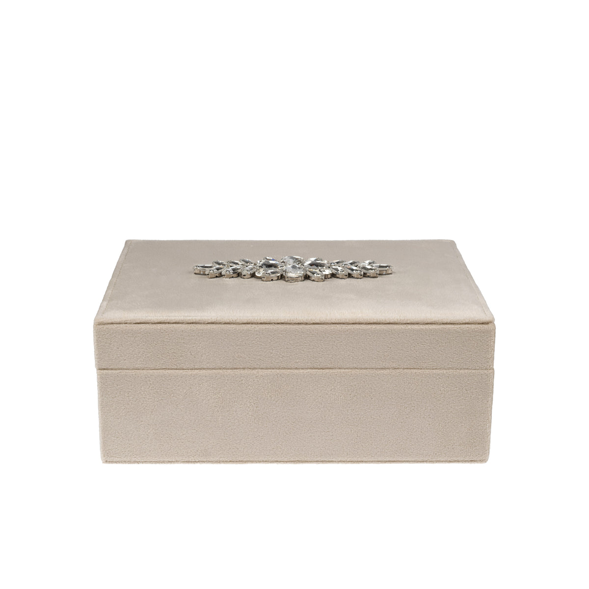 VELVET JEWELLERY BOX LARGE W/CRYSTALS DARK SAND