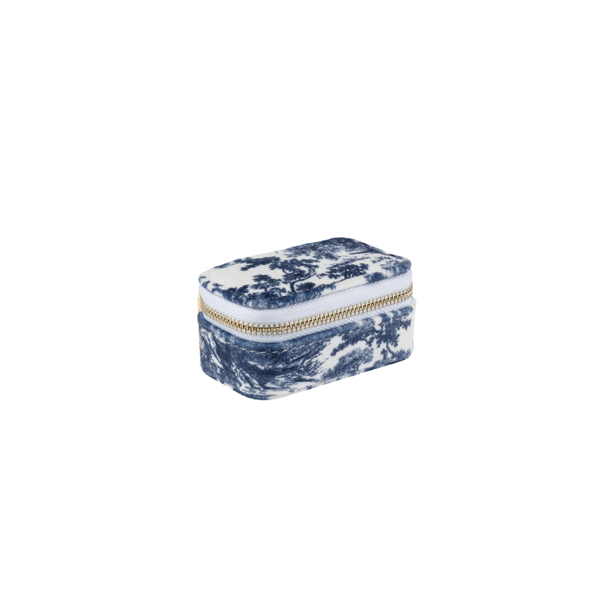 VELVET JEWELLERY BOX MICRO NAVY BLUE SAVANNAH PATTERN