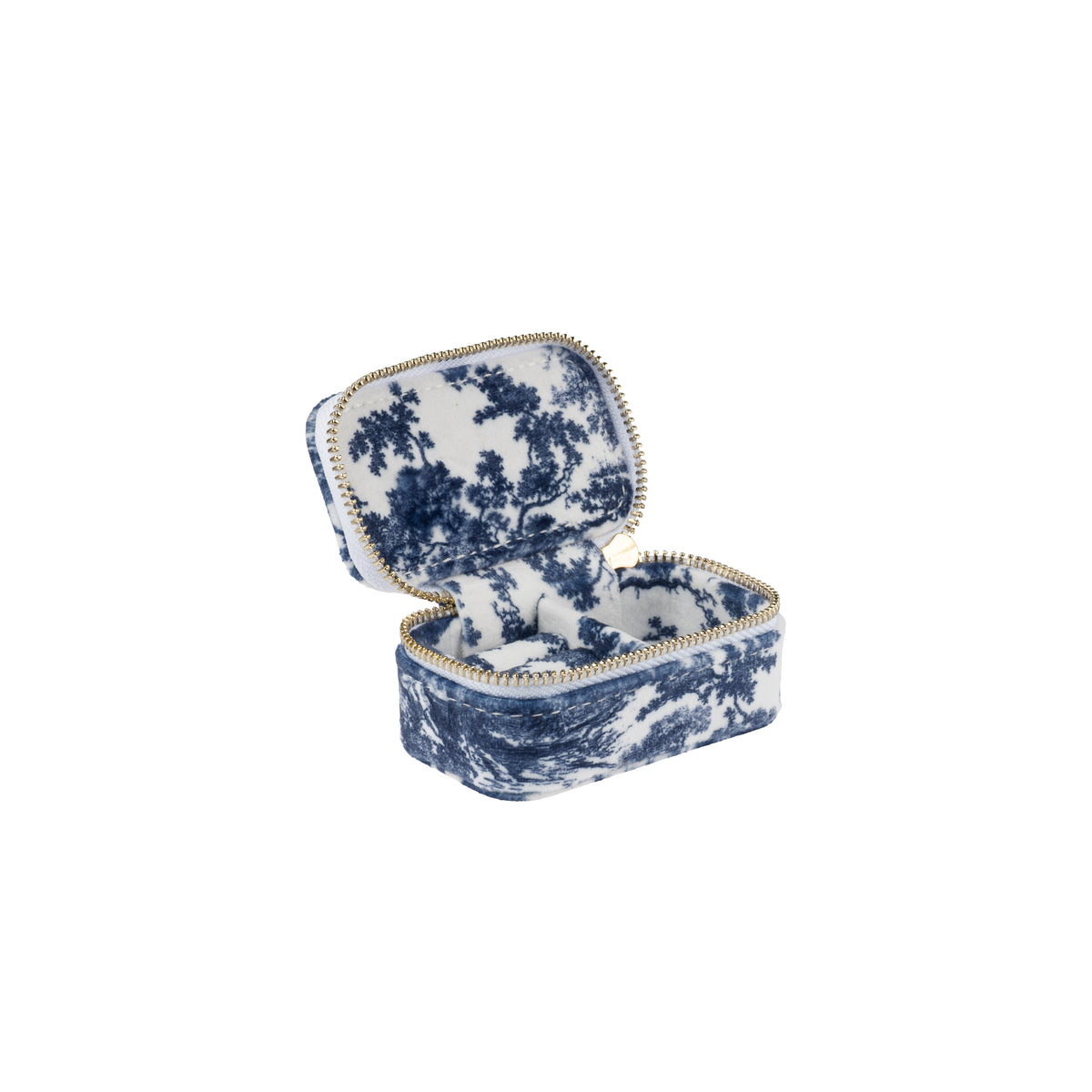 VELVET JEWELLERY BOX MICRO NAVY BLUE SAVANNAH PATTERN